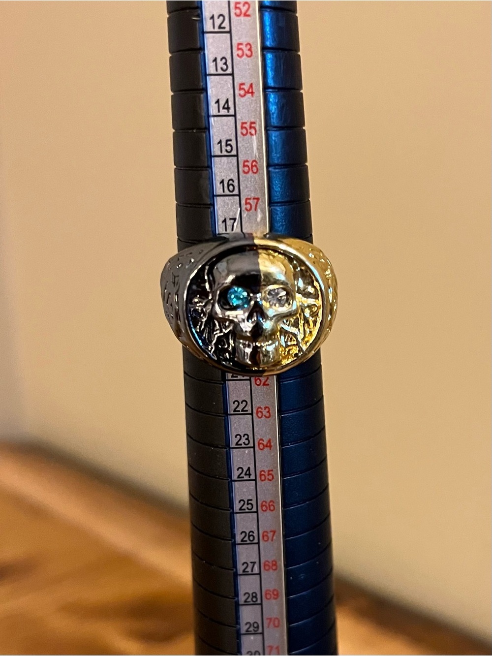 Gothic punk two tone of gold and black gun metal skull ring size 9